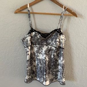Victoria's Secret Silky Satin & Lace Camisole Sz M Black White Ivory Toile Print